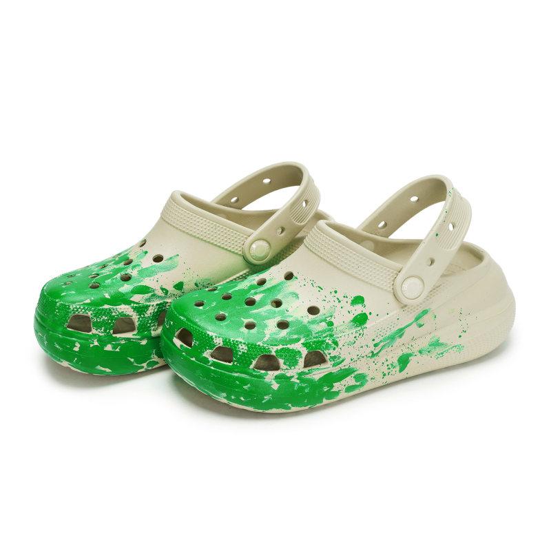 Crocs Crush Clog 811 Manufacture Camping Site Special Shoe Box Ink Splash Poop Feeling Hole Shoes Unisex Bone White Green