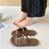 Set of Toe Slippers Women's Summer Wear New Retro Simple with Skirt Rhinestone Pedal Sandals