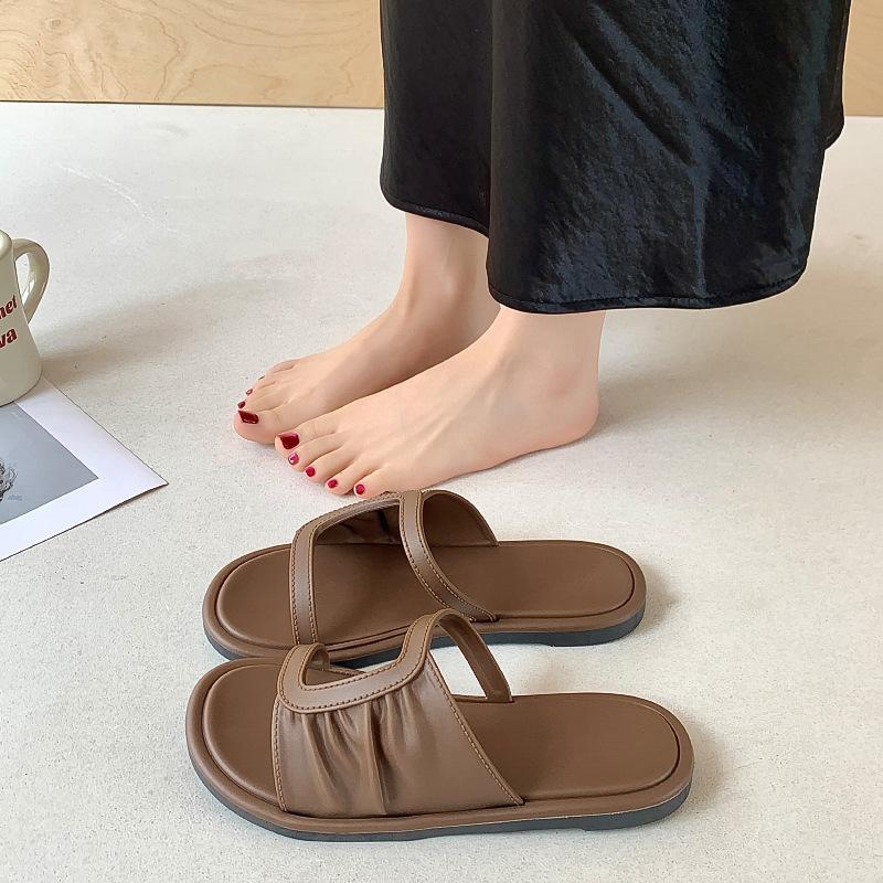 Set of Toe Slippers Women's Summer Wear New Retro Simple with Skirt Rhinestone Pedal Sandals