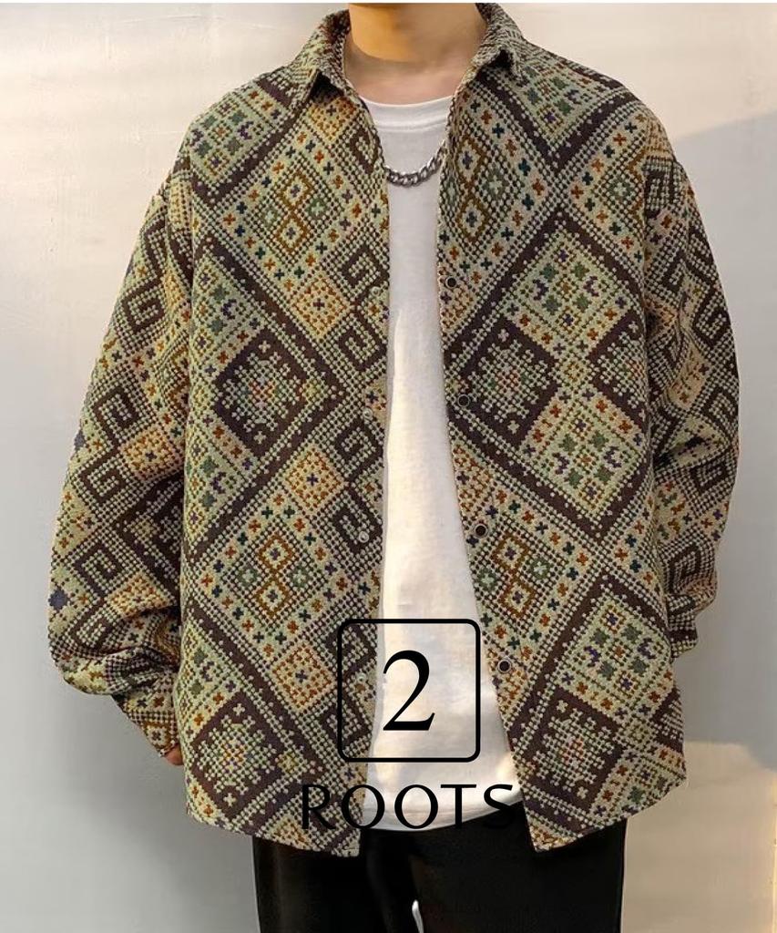 Second Roots Shirt Harajuku Relaxed Denim Flashy Business Men's Jacket, All-Over Print, Painted, Striped, Ortega, Floral, Paisley, Fall/Winter,