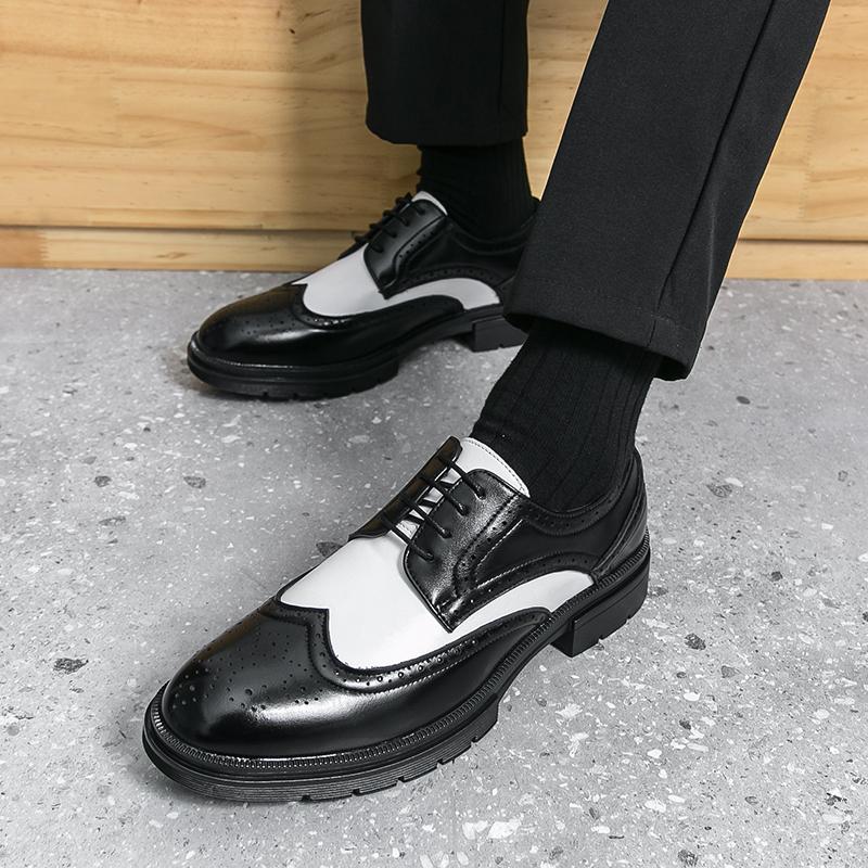 Men Business Brock Leather Shoes European American Breathable Anti-slip Lace-up Business Office Fashion Formal Shoes Sizes 38-46