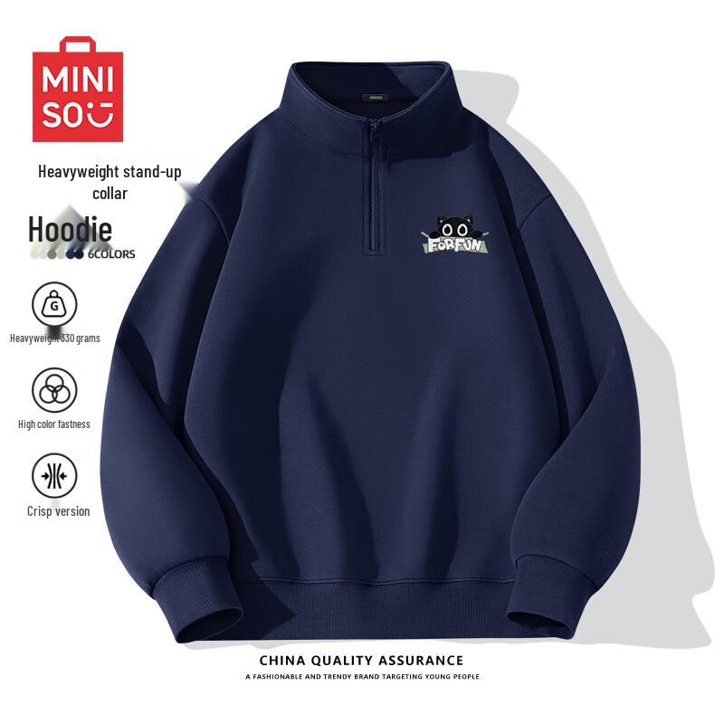 MINISO Men's Half-Zip Stand-Collar Cartoon Print Sweatshirt Z
