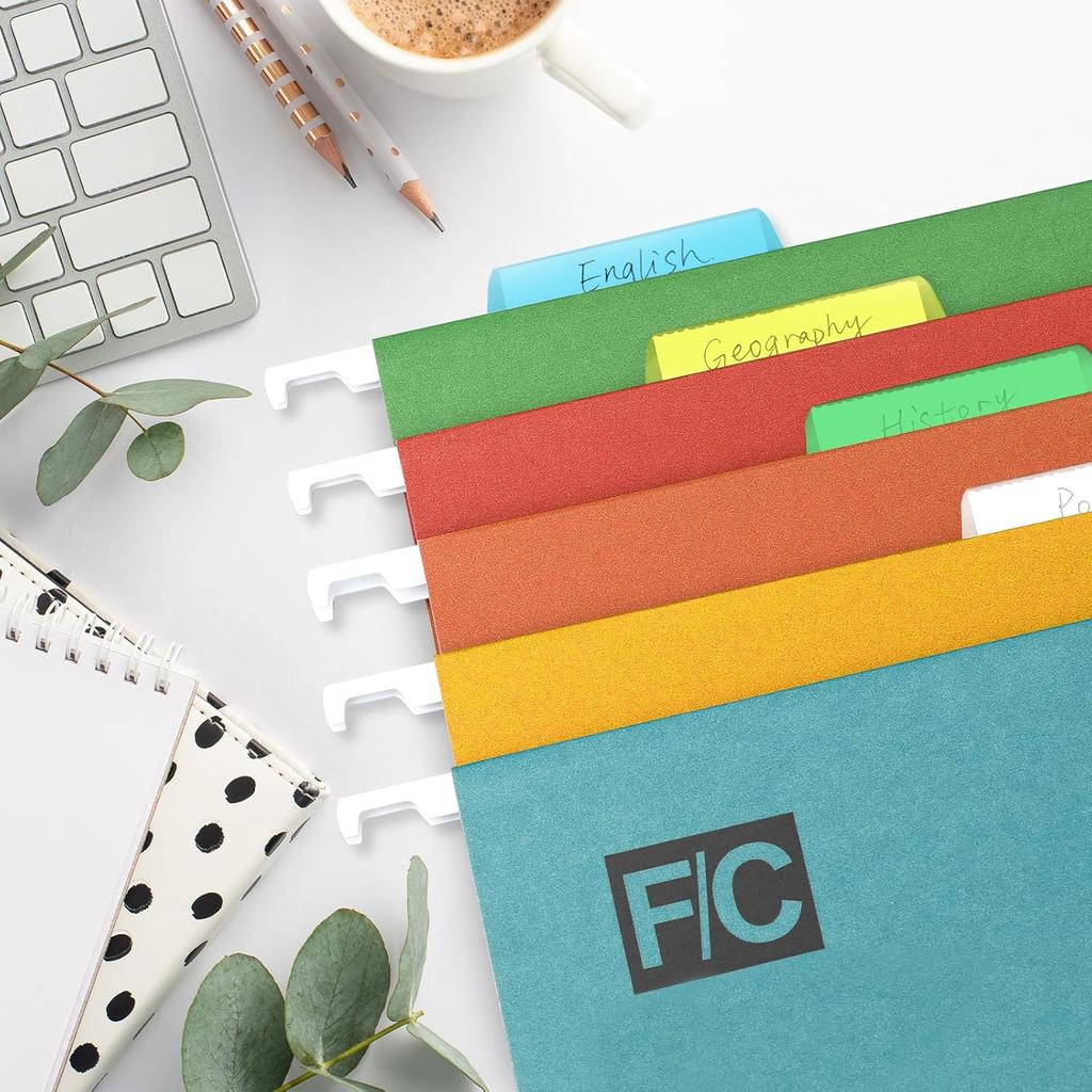 Hanging File Folder Tabs, 60 Sets Multicolor File Tabs and erts 2" Clear Plastic Labels for Hanging File Folders