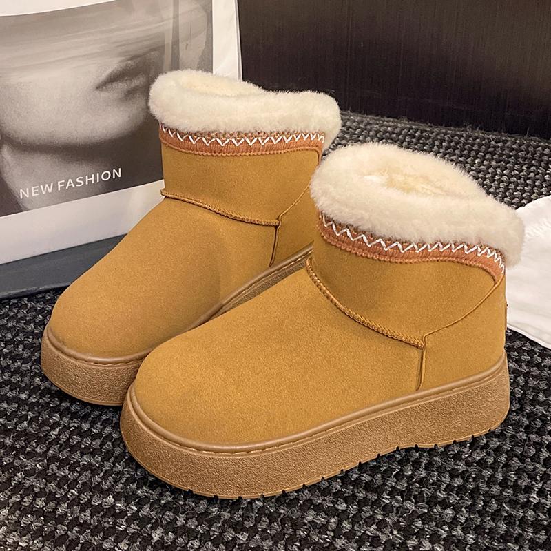 Fashion Slip On Thicken Plush Winter Boots Women Faux Suede Non Slip Platform Snow Boots Woman 2025 Warm Fleece Line Cotton Padded Shoes