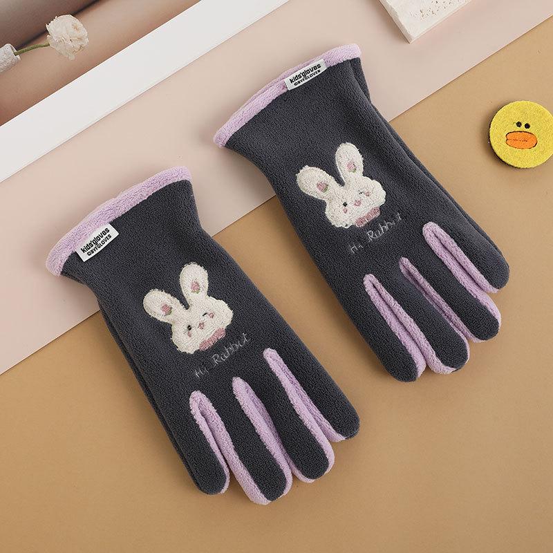 Gants pour enfants hommes et femmes ours de dessin animé brodés automne et hiver extérieur équitation patin à roulettes velours coupe-vent gants chauds