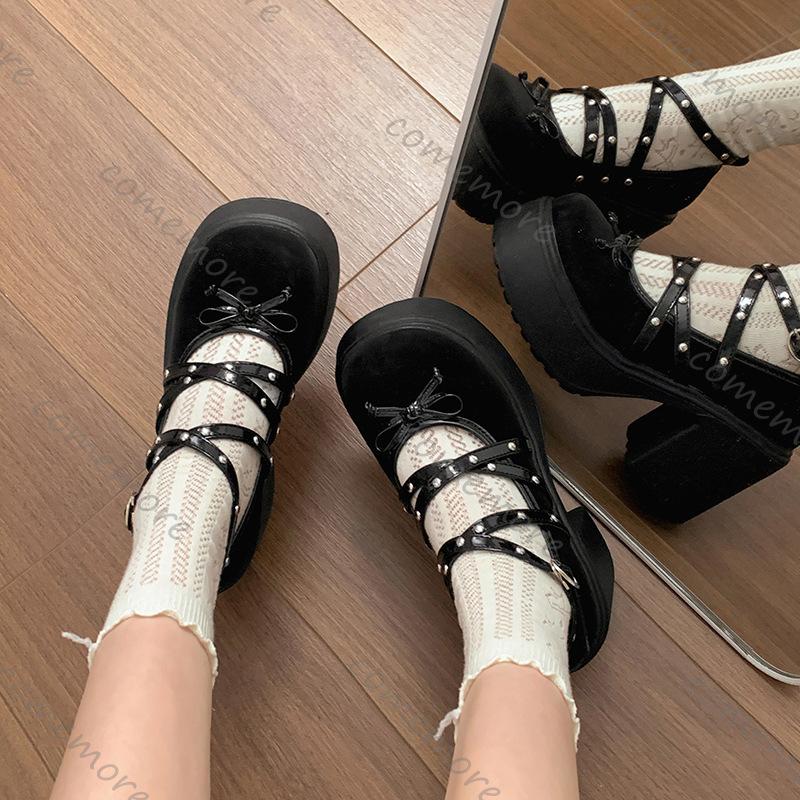 Fashion Comemore Temperament Black Silver Shallow Mouth Thick Heeled Pumps for Women Spring Autumn Platform Mary Jane Heeled Single Shoe