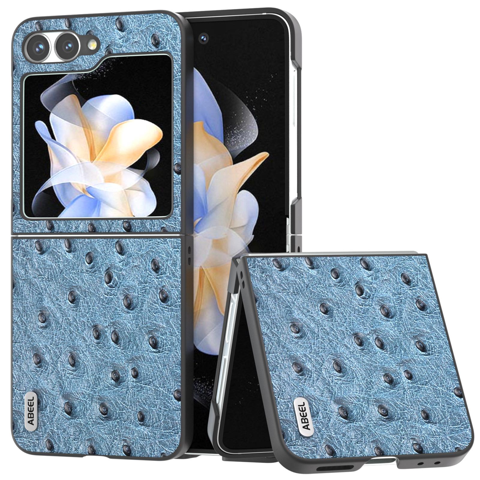 

Чехол для Samsung Galaxy Z Flip7 FE 5G/Z Flip6 5G, Задняя крышка из натуральной коровьей кожи с текстурой страуса Blue