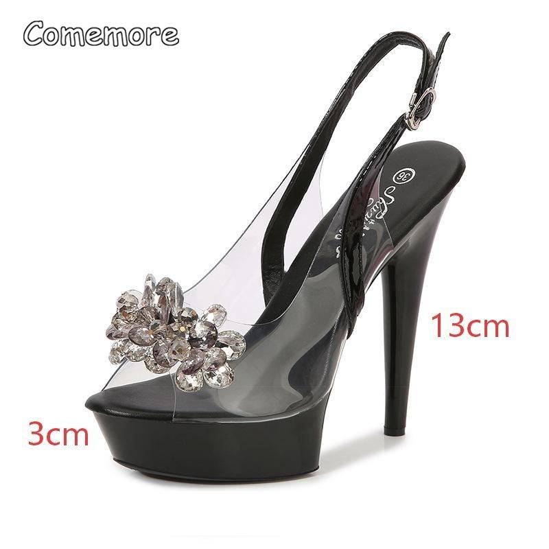 Transparente PVC Plateau Stiletto Sandalen Offene Zehenpartie Knöchelriemen Absätze Strass Sexy Schuhwerk für Abendparty Abschlussball Kleider Sandalen