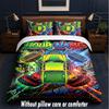 Car Theme Custom Text Or Name 3Pcs Bedding Set,1 Flat Sheet & 2 Pillowcases Personalized Home Bedding