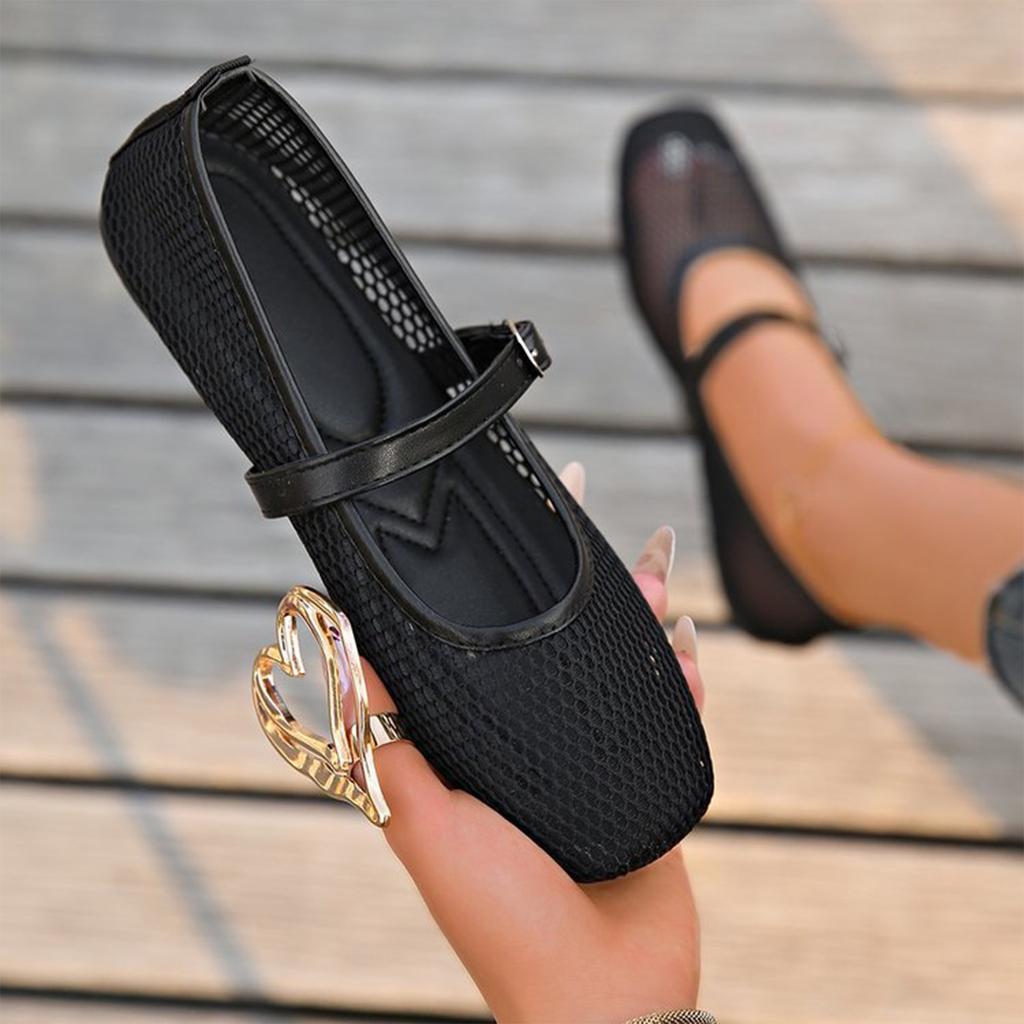 Women Summer Breathable Mesh Flat Shoes One Strap Low Cut Sandals Slip On Lightweight Casual Footwear for Outdoor Indoor Use