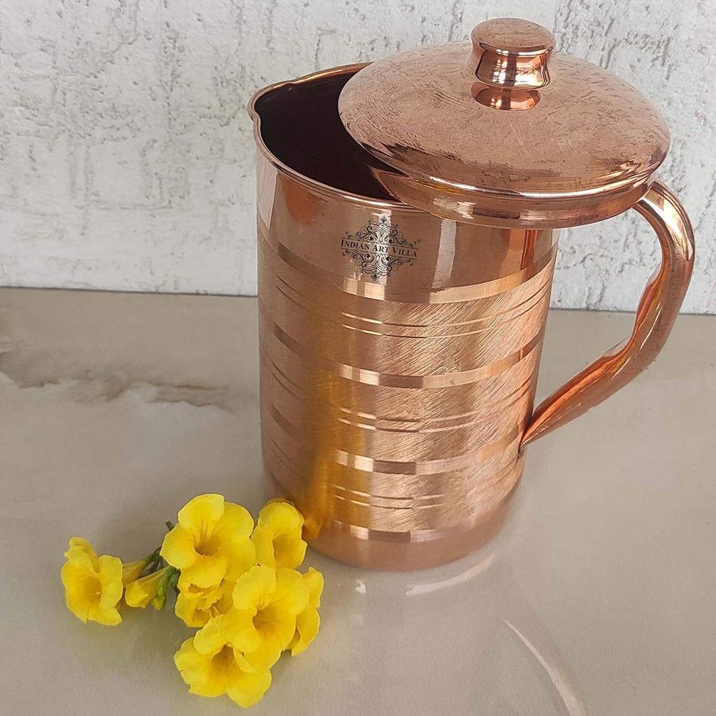 Pure Copper Luxury Design Jug Pitcher, Storage & Serving Water, Beneficial for Health, Volume- 1300 ML