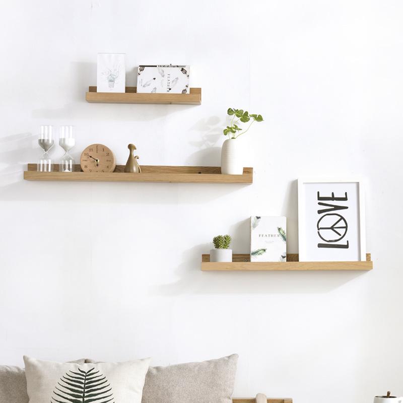 Nordic Wooden Wall-Mounted Shelf - Decorative Storage for Bedroom & Living Room