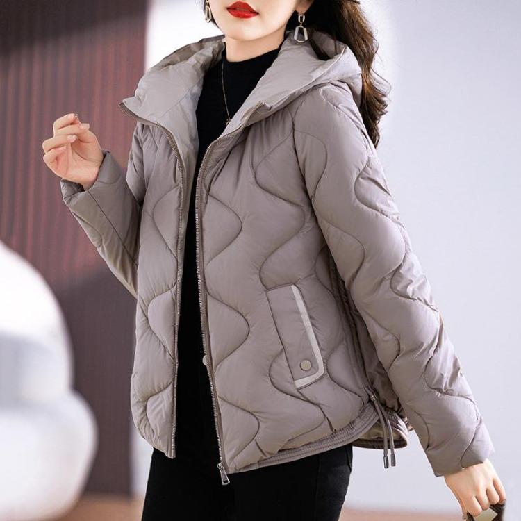 Casual Hoody met Golvend Patroon Warm Verdikt Los Buitenjas Effen Kleur Parka Jas Dames Grote Zakken
