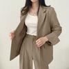 Women Spring Autumn Suit Coat Lapel Long Sleeve Flap Pockets Solid Color Loose Fit Casual Blazer Workwear