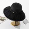 Summer new women's organza bow bucket hat fashion splicing straw hat travel sun protection sun hat big brim