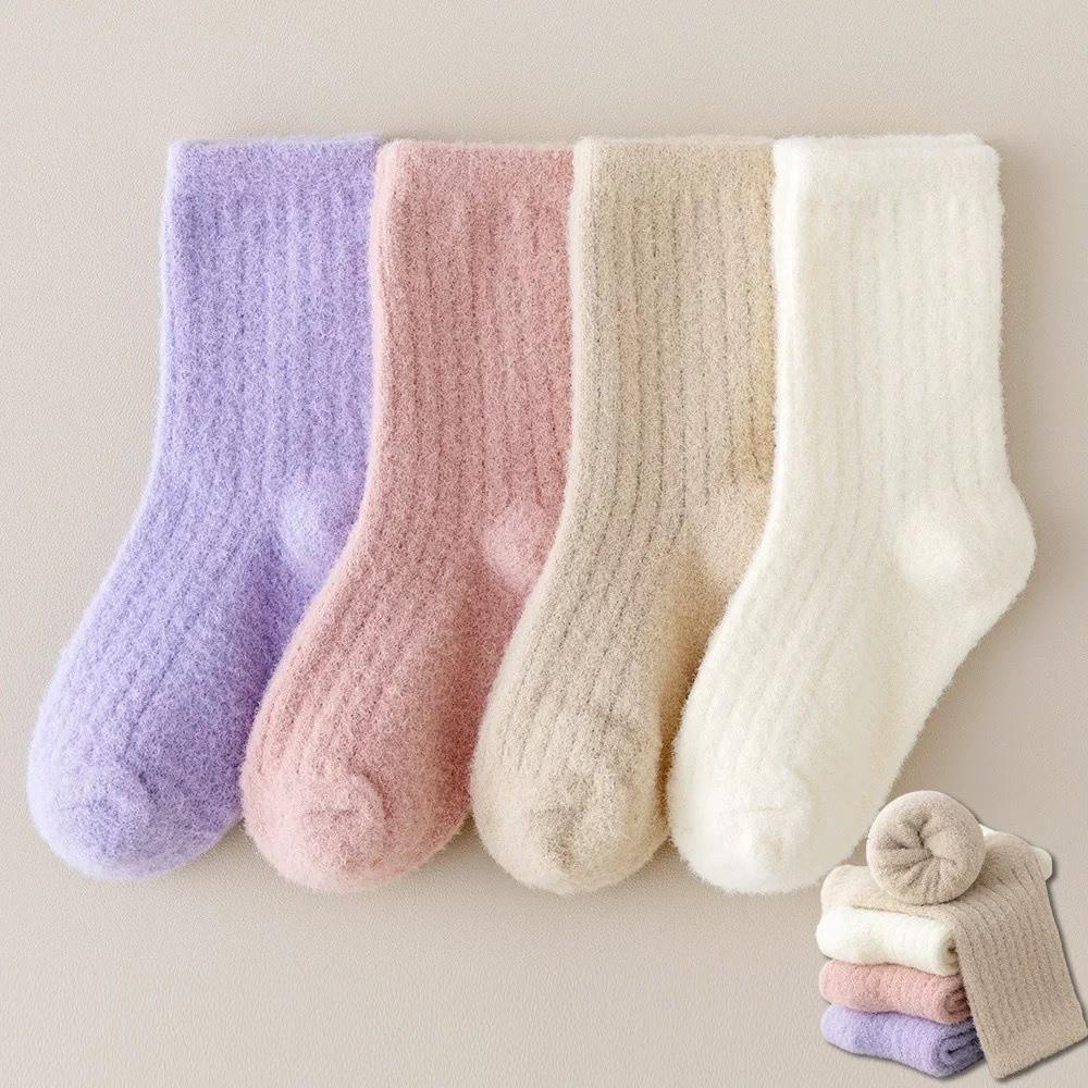 4 Pairs Thickened Design Warm Socks 4 Pairs Thickening Mid-Calf Socks Warm Fleece Socks For Girls