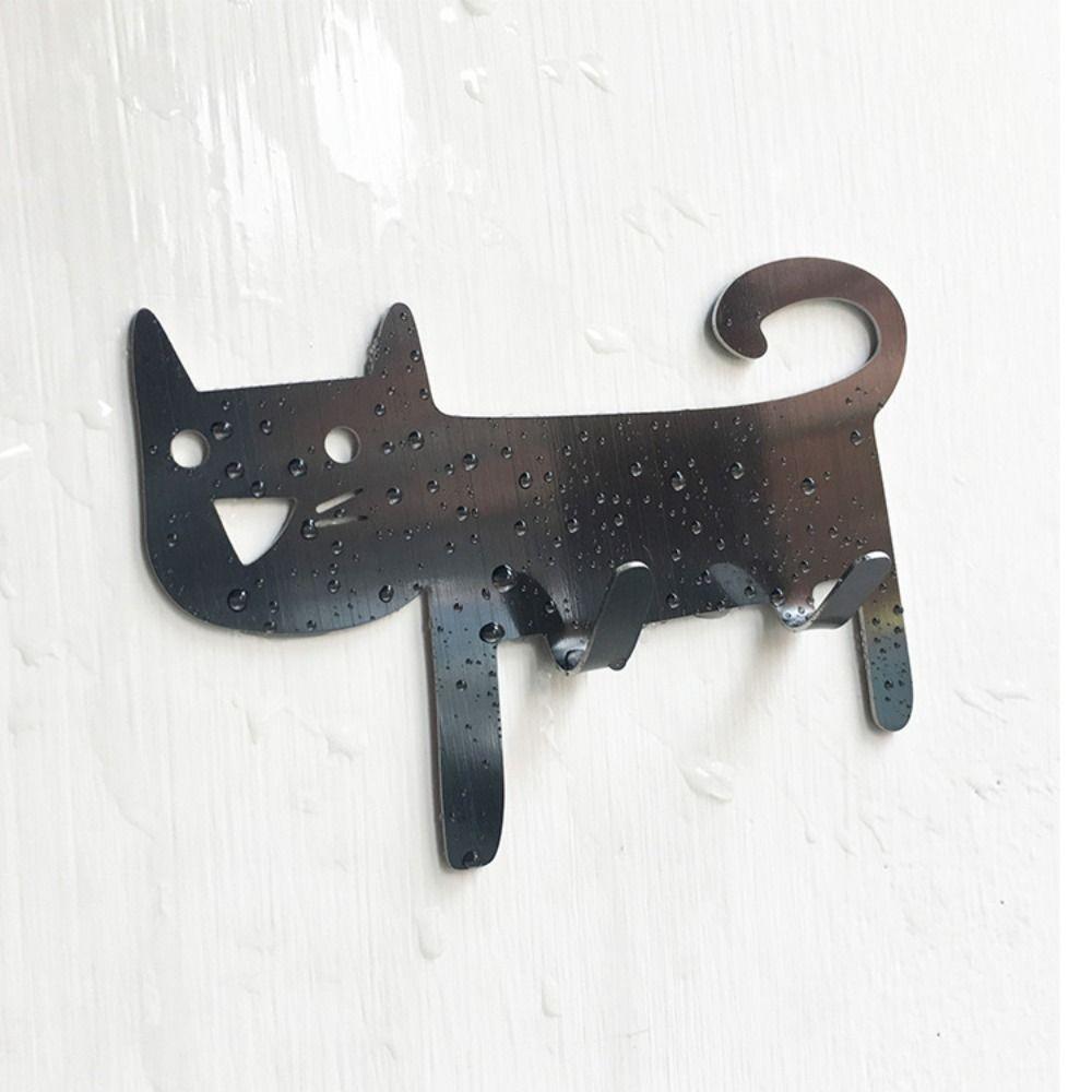 Self-Adhesive Metal Cat Shaped Hook Cartoon Storage Hook Cute Keys Towel Hanger  for Home