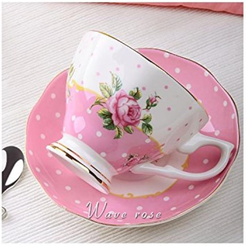 Floral Coffee Cup Sets 170ml Vintage Fine Bone China Tea Cup Spoon and Saucer Set Gold Trim Fine Dining and Table Decor
