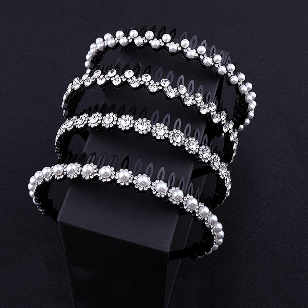 Rhinestones Geometric Shape Pearl Headband Flower Hair Hoop Female Hairbands Korean Style Headwear