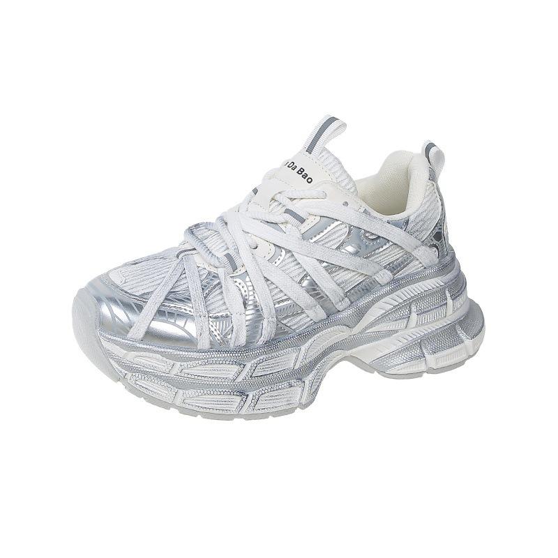 

Весенняя мода 2025 года женские кроссовки «папины» на маленькой толстой подошве, дышащие сетчатые ремешки, туфли кексы в стиле кэжуал 40