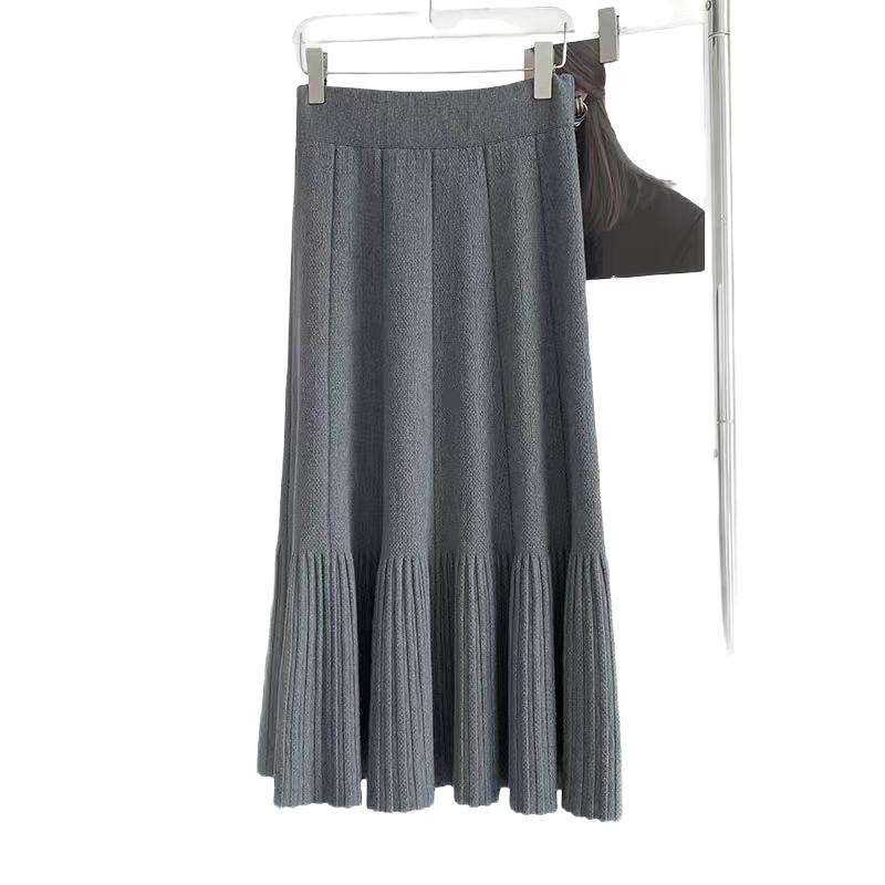 Women's Autumn/Winter 2025 High Waist Knitted Pleated Midi Skirt - Petite A-line Slimming Design