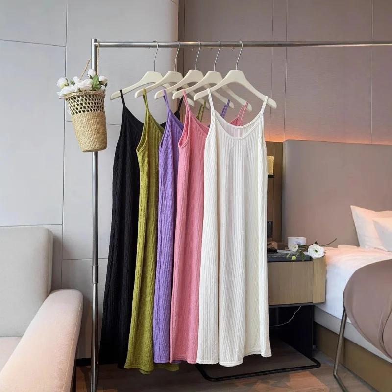 Summer Chiba Pleated Suspender Slimming Dress Women's Casual All-Match Loose Drooping Dress