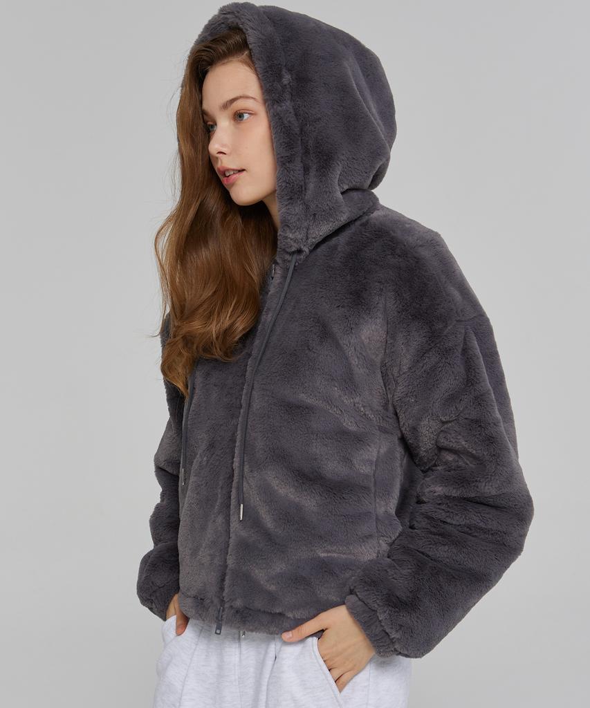 Awesome Studio Women'S Mink Fur Hooded Jumper Charcoal