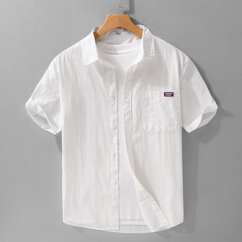 Summer Japan fashion Retro Short sleeve Shirts Men's Clothing 100% Cotton Washed Loose Casual Half Sleeve Shirt Artistic New