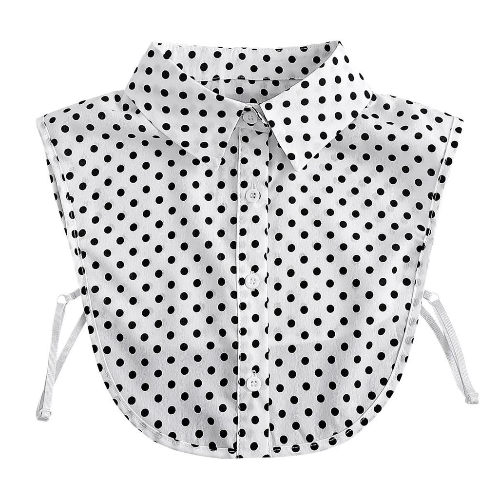 Brown/Polka Dots Shirt Detachable Collor for Mens and Women Lapel Stand Button Fake Collar Female Casual Sweater False Collar