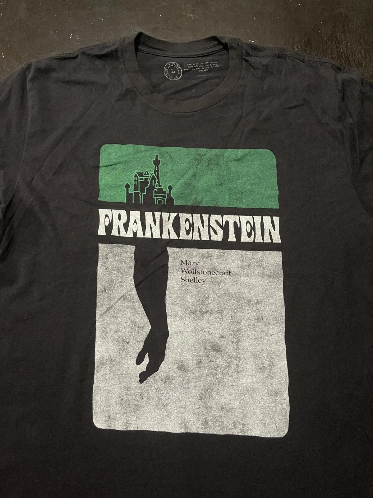 Frankenstein Mary Shelley Out of Print 100% Cotton T-shirt Mens Tees Top, Black, Size: Large S