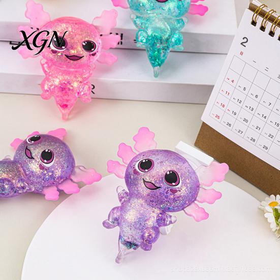 Soft Waxy Fidget Toy Glittery Salamander Squeeze Slow Rebound Stress Reliever Relief with Transparent Glitter Cute Decompression Gift Relaxation Ball