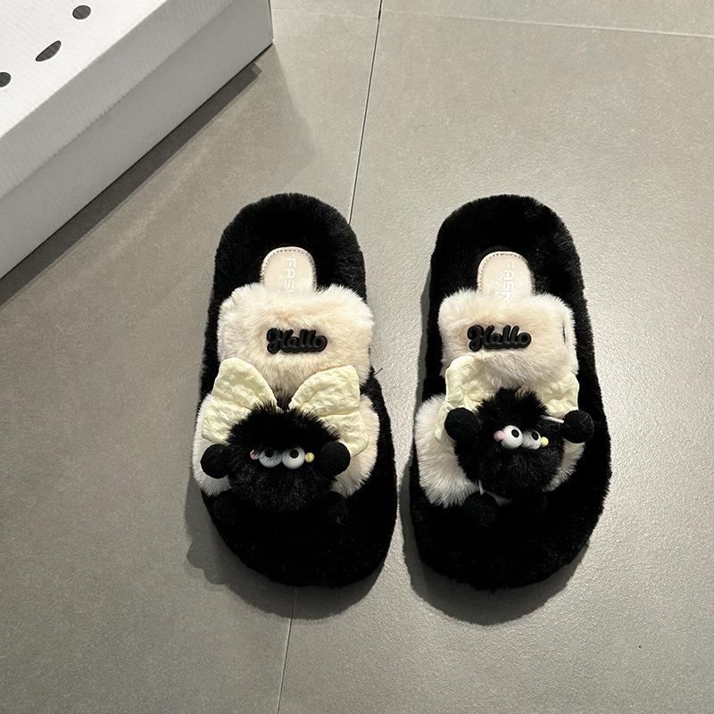 Cartoon casual fluffy slippers women's autumn and winter home home non-slip cotton slippers thick sole heightening pregnant women warm cotton shoes