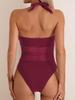Halter Tie Sexy One-Piece Solid Mesh Swimwear for Women