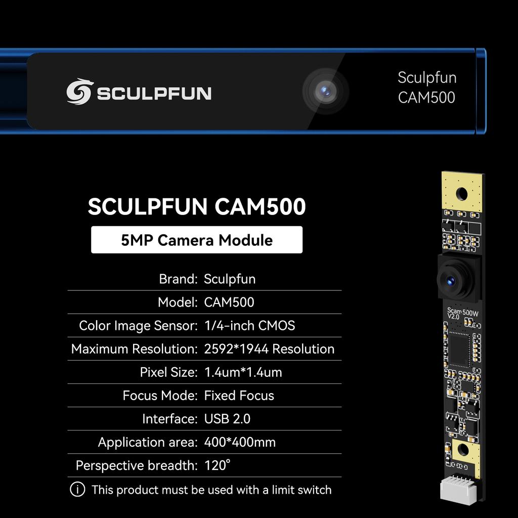 SCULPFUN CAM500 Camera 5MP 120 degrees Wide-angle Lens with 400*400mm Working Area Suitable for Sculpfun S6CelsiusS6 proCelsiusS9CelsiusS10Cels