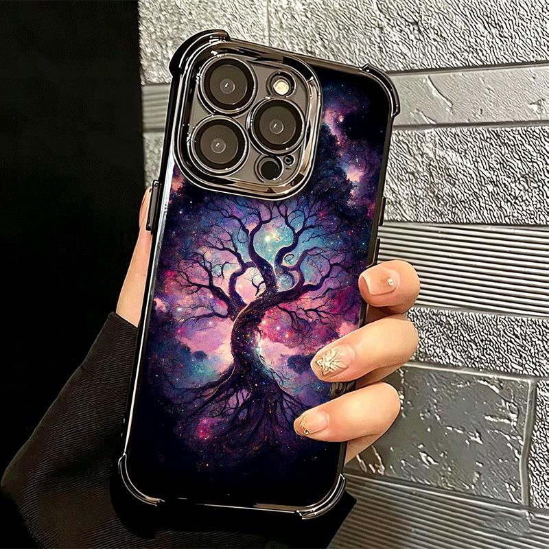 Tree of Life Space Soft Phone Case For iPhone 15 16 17 Air 14 Pro Max 16E Plus 13 12 Mini Plating Anti-Fall Fundas