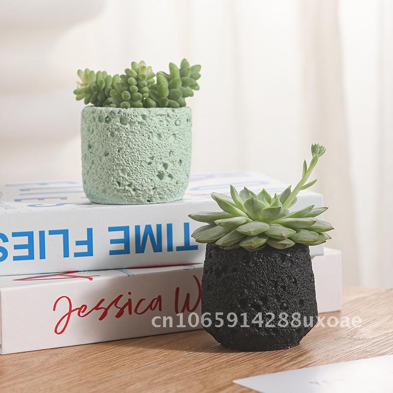 Milk White Creative Volcanic Stone Pattern Cement Succulent Flower Pot Office Home Desktop Decoration Green Plant Flowers