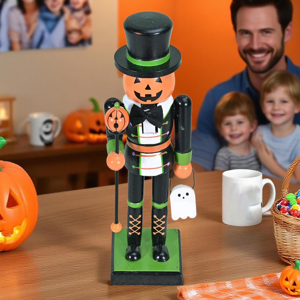 Halloween Wooden Nutcracker Figures Goody Bags Fillers Spooky Holiday Decor For Home Display Mantelpiece Shelf