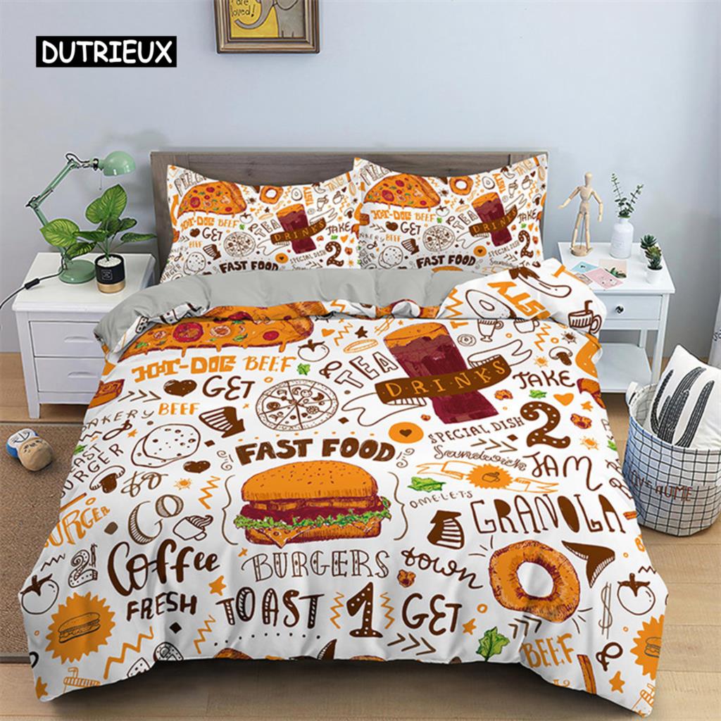 Hamburger Bedding Set Snack Pattern Duvet Cover Twin King For Kids Adults Decor Microfiber 3D Donut Quilt Cover With Pillowcases
