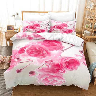 Juego de Ropa de Cama con Flores Rosas 3 Piezas 2 Piezas Juego de Funda Nórdica King Size Funda de Colcha con Funda de Almohada Queen Full Individual Doble Cama Clavel