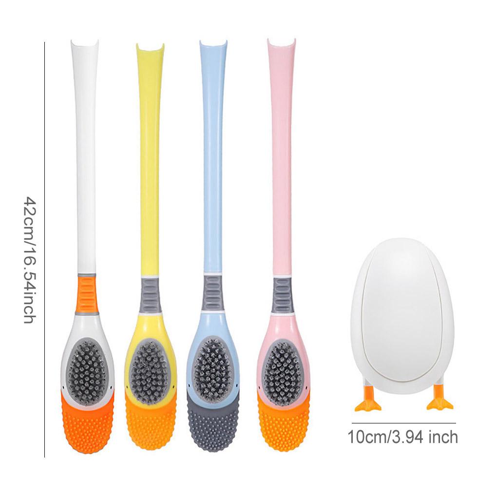 Toilet Brush Holder Cute Silicone Scrubber with Long Handle Quick Drying Bracket Flexible Brushes Bathroom Cleaning Accessories