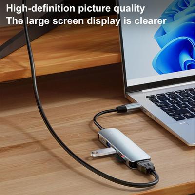 USB C Port Hub Portable USB C Splitter Portable 6-in-1 Data Transmission Adapter For Business Meetings Home Office Content