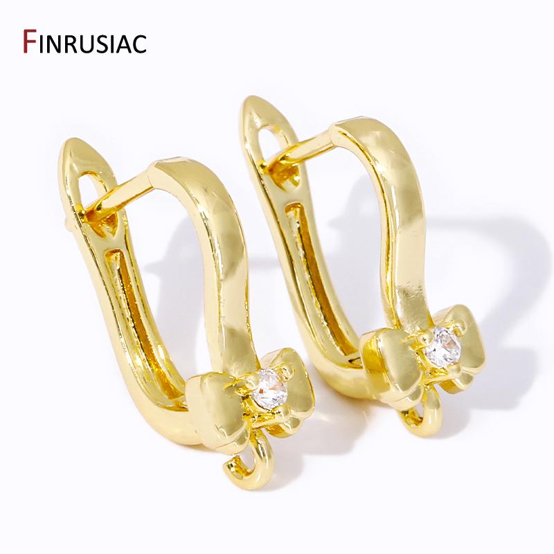 18K Gold Plated Brass Inlaid Zircon Earwires Fixtures,Hollow Shvenzy Earring Hooks Clasps For DIY Earring Making Findings