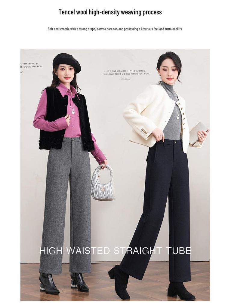 2025 Herbst/Winter High Waist Tencel Wolle Zigarettenhose: Schlankmachender lockerer Fall für vielseitige Freizeitkleidung