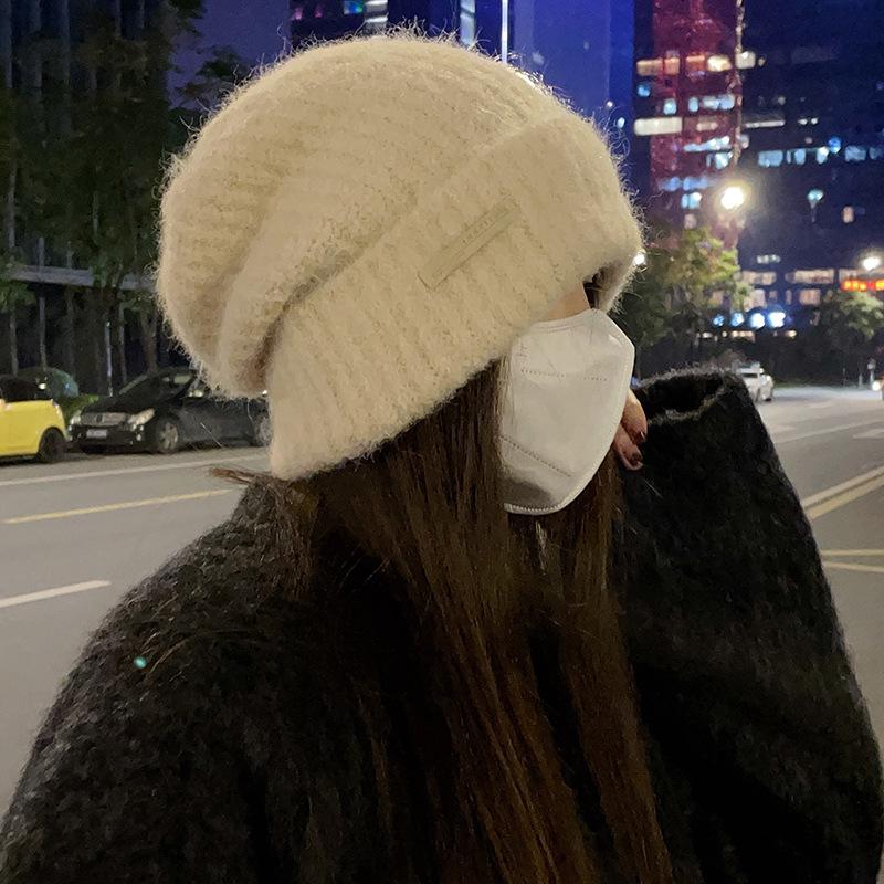 Gorro de lana grueso para circunferencia de cabeza grande, sombrero de invierno y otoño para mujer, holgado, cálido, de pelo, para cara grande, pequeño, con orejas, tejido