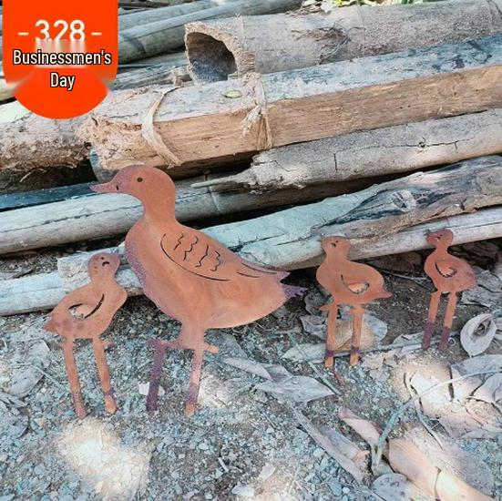 Creative Wrought Iron Duck Family Garden Silhouette Ornaments