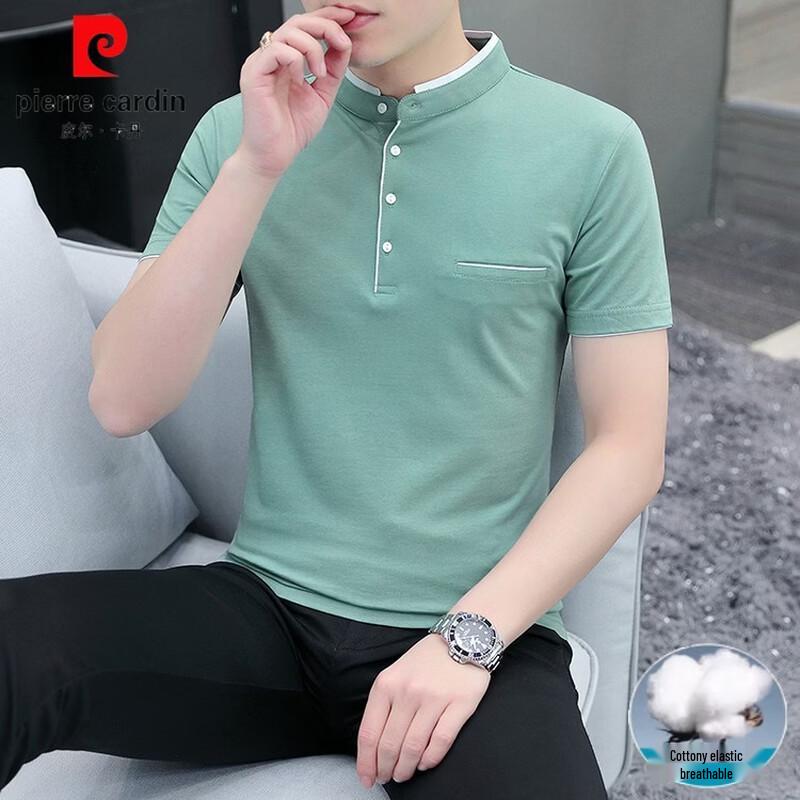 Pierre Cardin Men s Summer Cotton Blend Stand Collar Short Sleeve T-Shirt 3XL