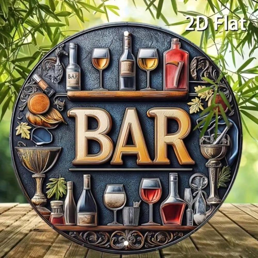 Metal Wall Art Vintage Bar Sign Aluminum Retro Decor Wine Cocktail Illustrations Home