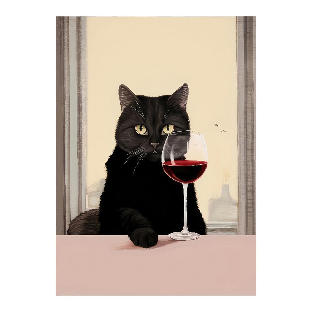 

Glam Black Cat Wine Wall Art Canvas Painting – Chic Kitty Cocktail Print for Bar Cart Bedroom Home Bar Decor Funny Aesthetic Cat Art Poster-NO Frame) 20x30cm