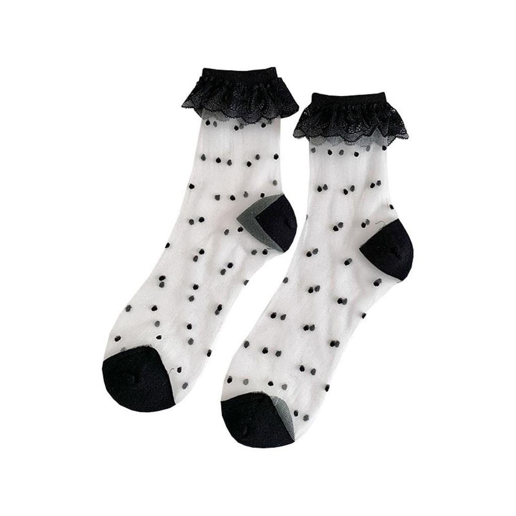 Ruffle Ankle Socks Transparent Mesh Crew Socks Japanese Cute Middle Tube Socks