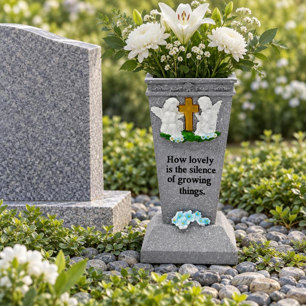 Freestanding Memorial Planter with Angel Figures Meaningful Stone-Look